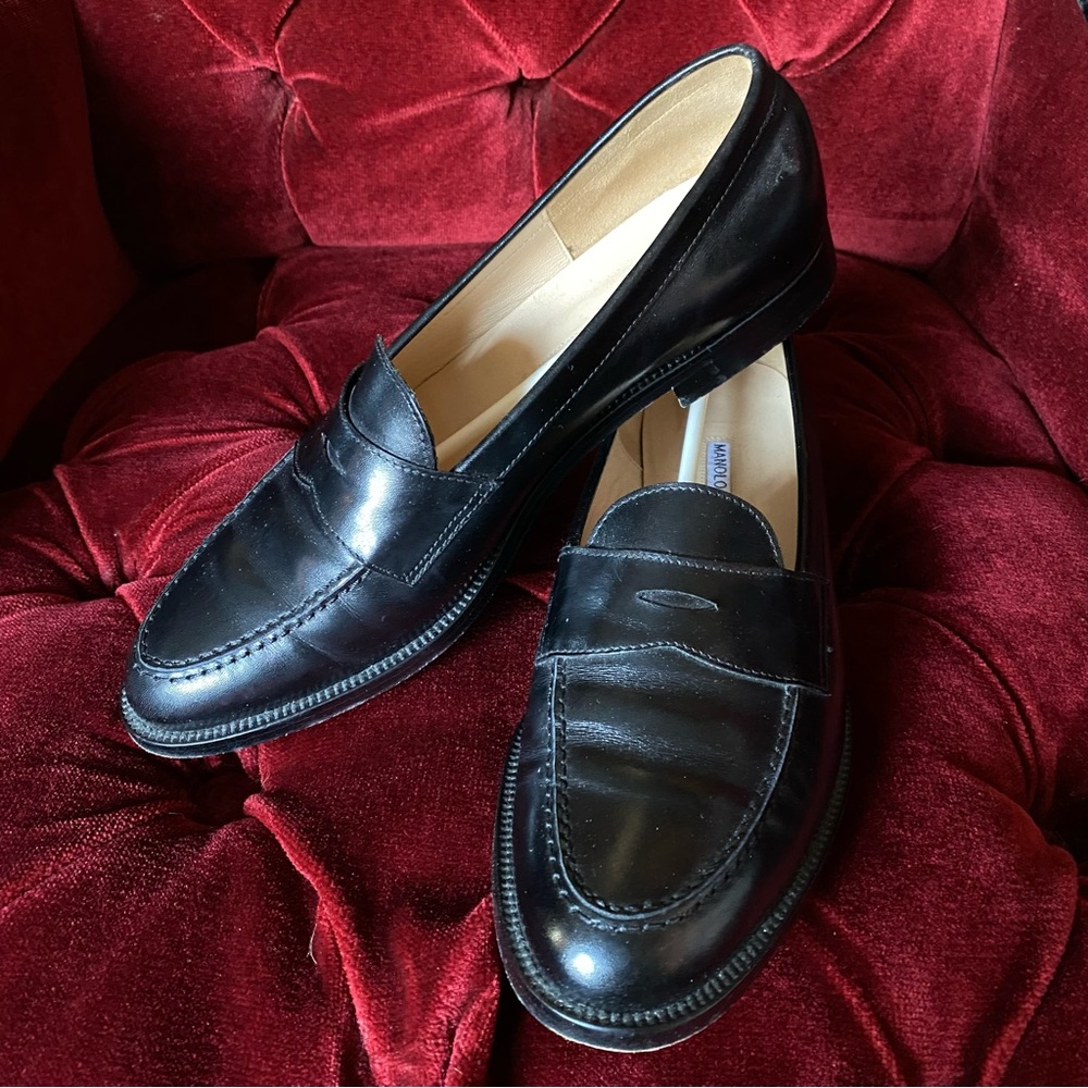 SOLD Vintage Manolo Blahnik - Black Leather Loafers - size 9.5 10 40.5 EU - Picture 4 of 13